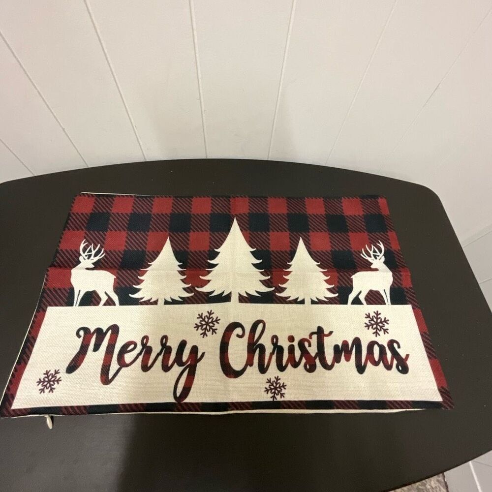 NWOT 19.5x12 Merry Christmas Holiday Decorative Pillow Cover Sham Trees Deer